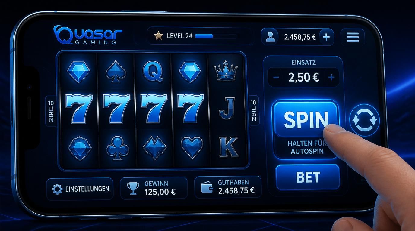 Große Spin- und Bet-Buttons auf dem Bildschirm der App für bessere Bedienbarkeit.